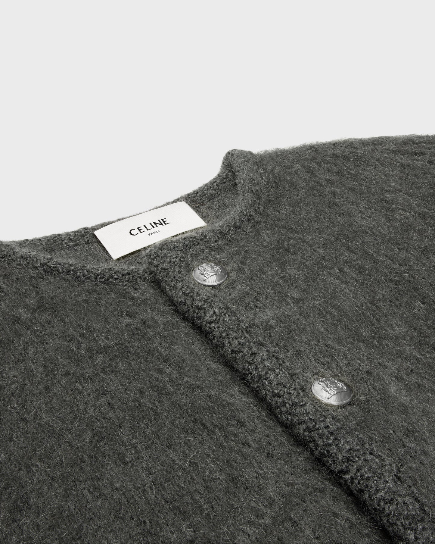 Celine Cardigan Jacket In Brushed Mohair Dark Grey