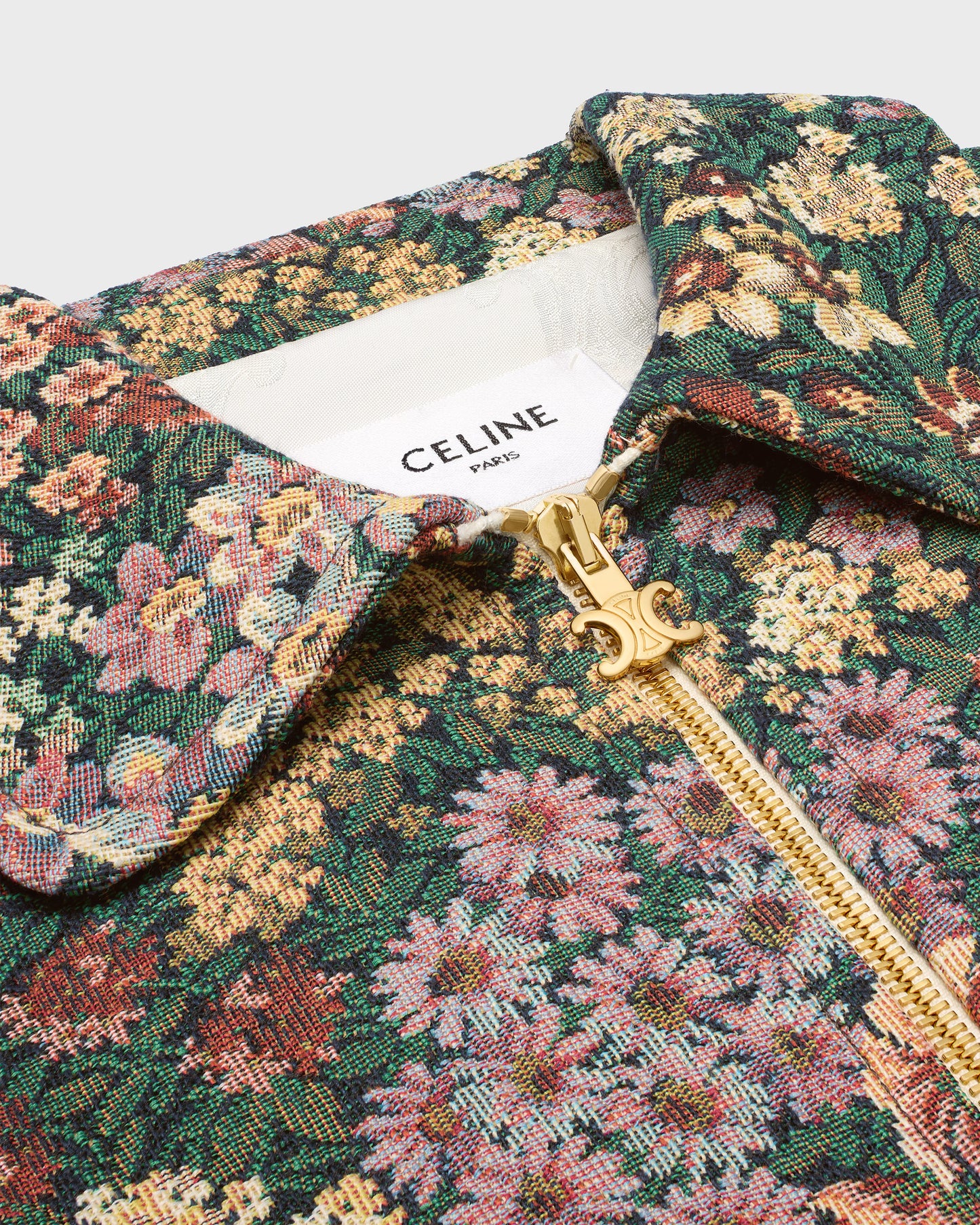 Celine Blouson Jacket Cotton Jacquard Khaki Chalk Red Violet