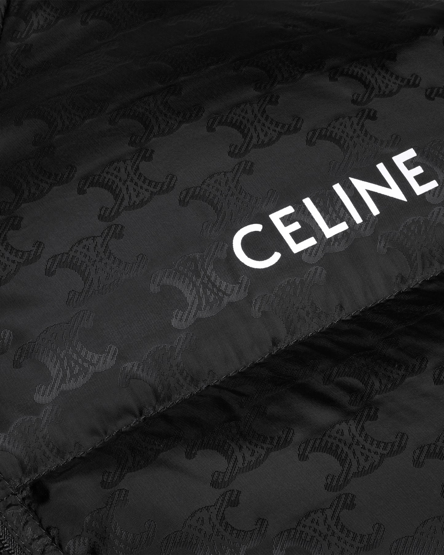 Celine Down Jacket In Triomphe Nylon Jacquard Black