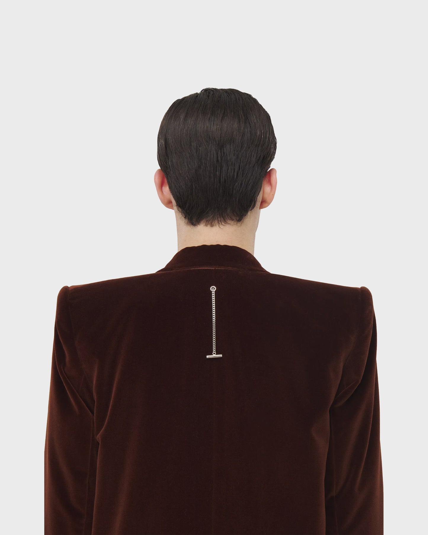 Alexander McQueen Stacked Shoulder Velvet Coat in Rust