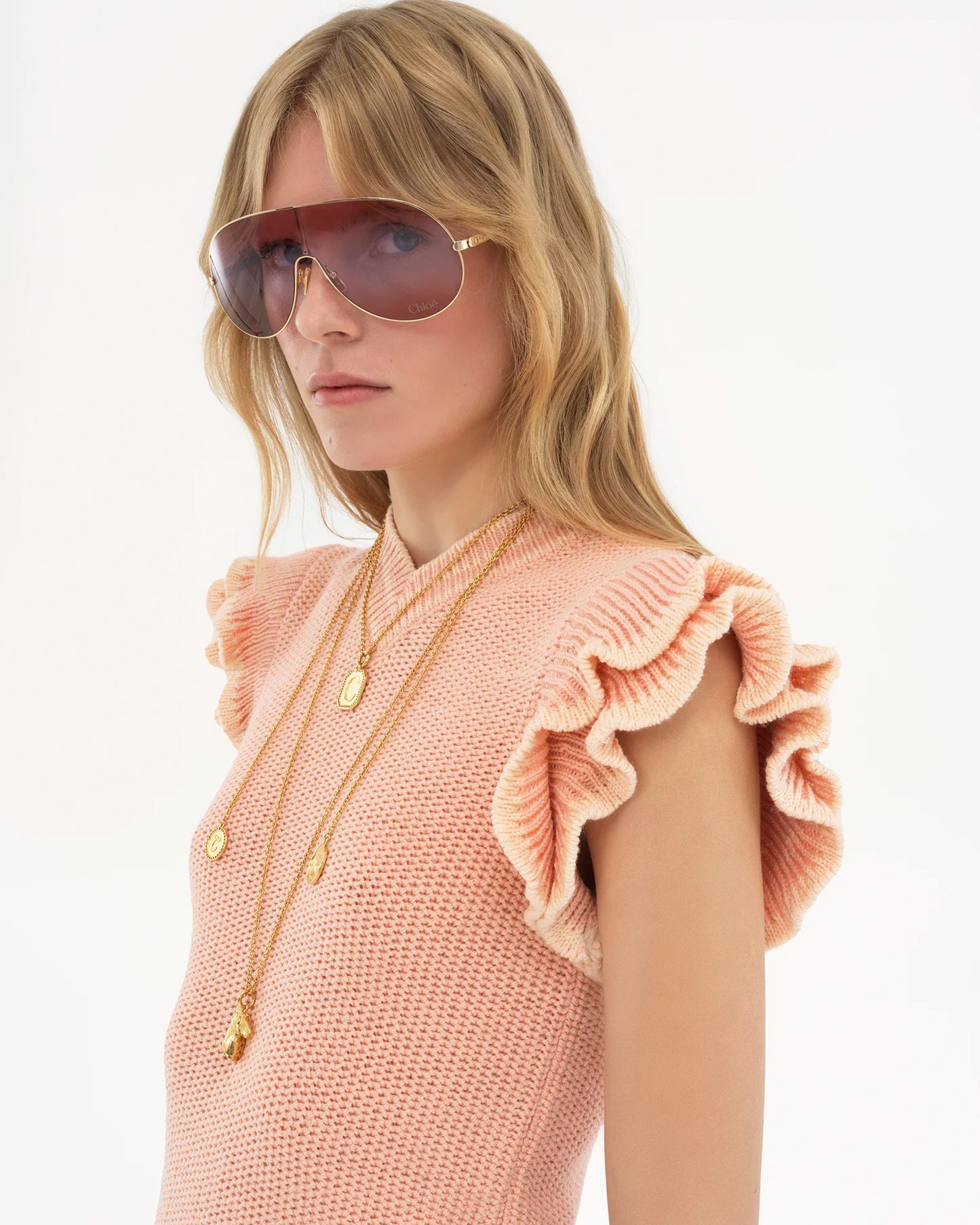 Chloé Short Sleeve Wool Knit Pinky Orange