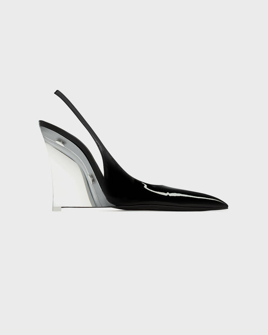 Saint Laurent Miller Wedges In Glazed Leather Black