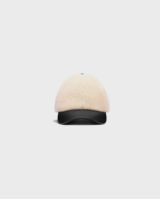 Dior Alps D-Player Cap White Shearling-Effect Technical Fabric and Black Calfskin