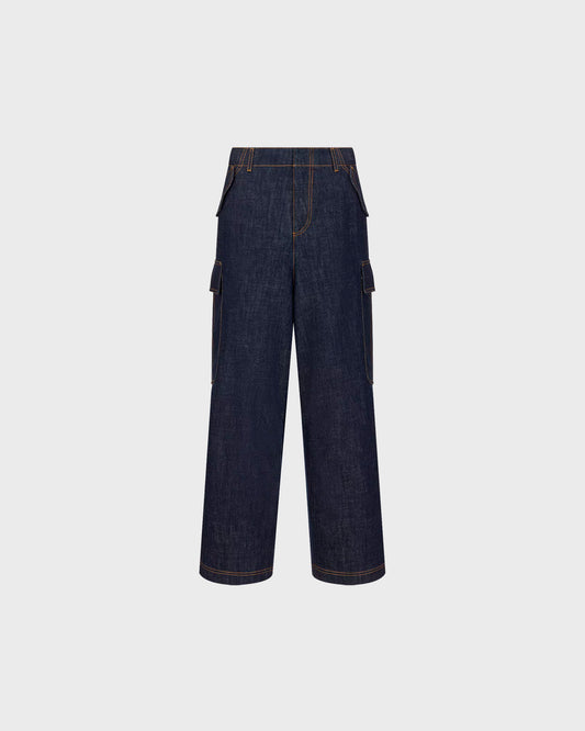 Dior 8 Cargo Jeans, D02 Deep Blue Cotton Denim