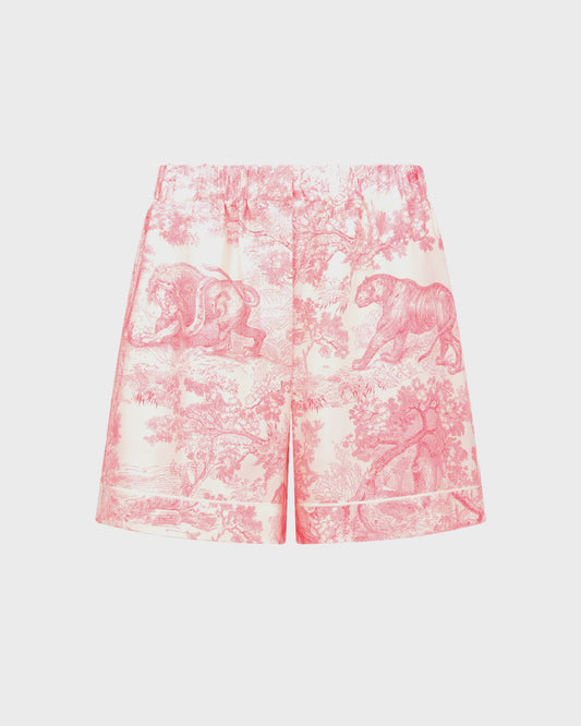 Dior Dioriviera Shorts White and Candy Pink Silk Twill with Toile de Jouy Sauvage Motif