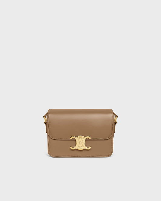 Celine Teen Triomphe Bag In Shiny Calfskin Dark Sepia