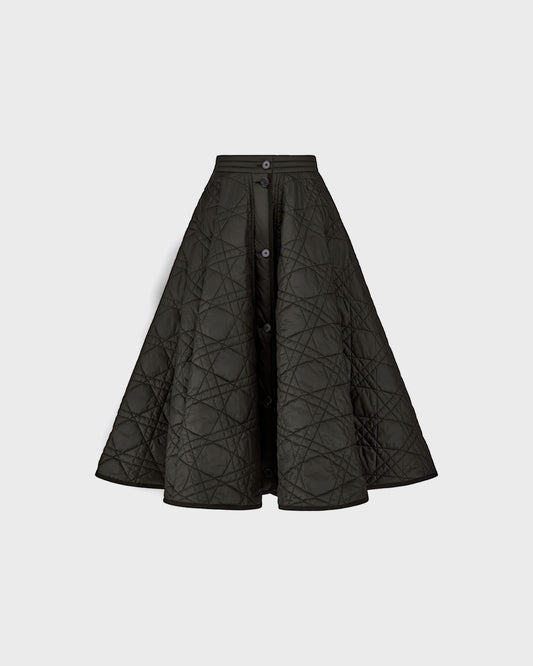 Dior Macrocannage Mid-Length Skirt Black Quilted Technical Taffeta