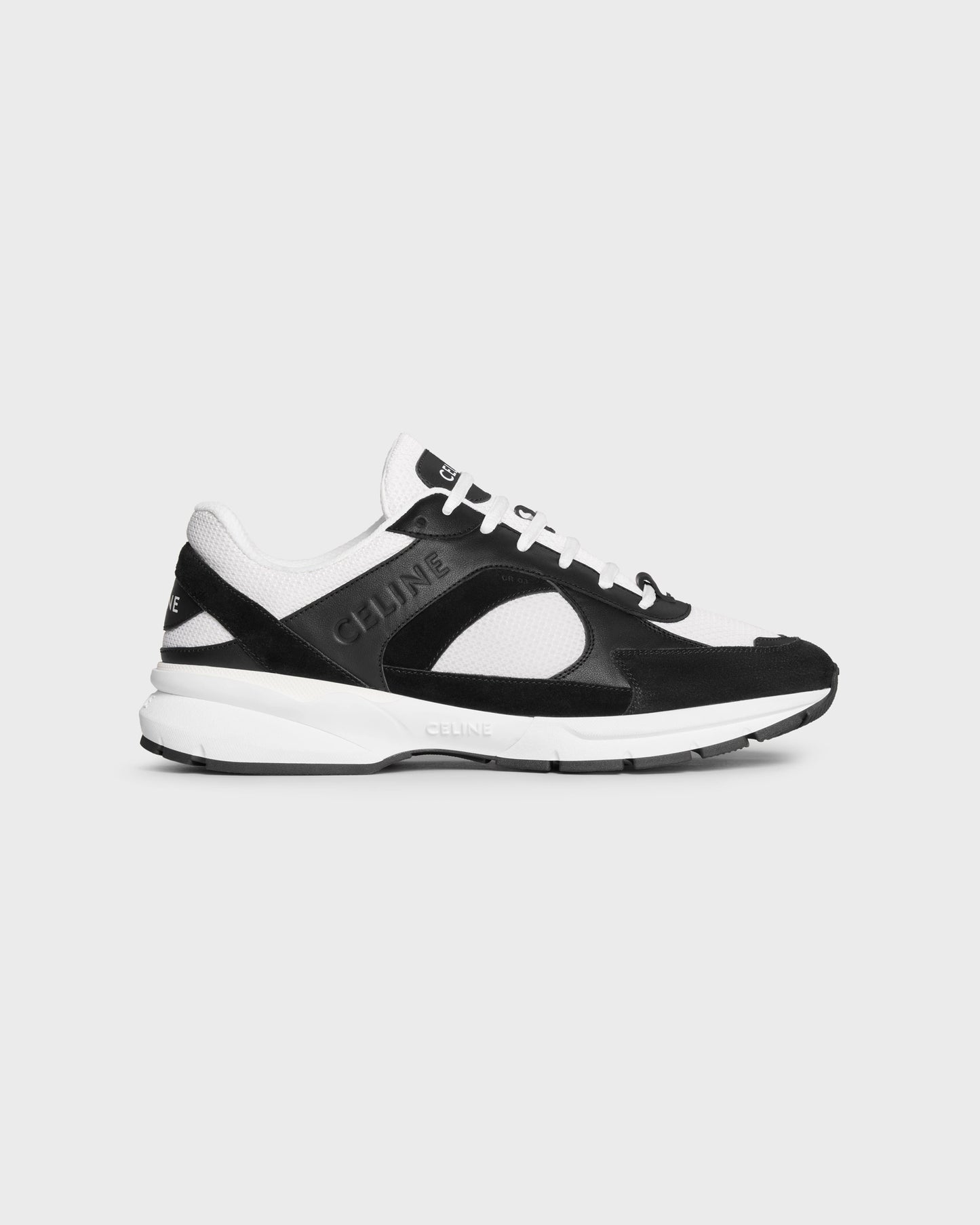 Celine Runner CR-03 Sneaker In Mesh Calfskin Suede Black Optic White