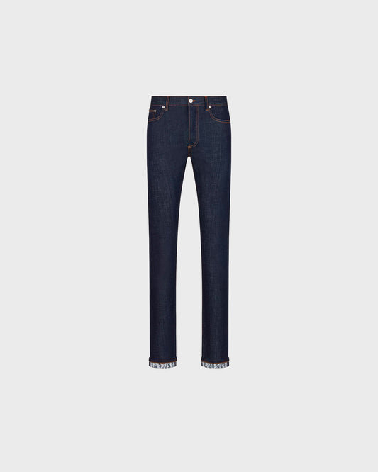 Dior Long Slim-Fit Oblique Jeans Blue Raw Cotton Denim