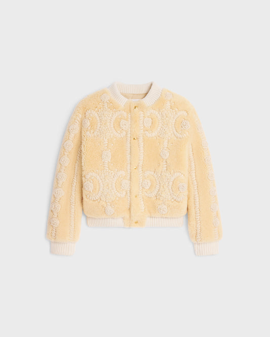 Celine Triomphe Cardigan Jacket In Curly Lambskin Cream