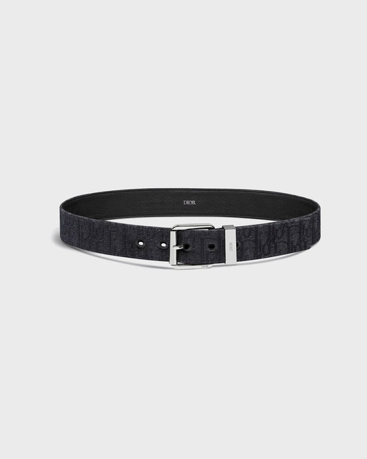 Dior Belt Black Oblique Jacquard and Black Grained Calfskin, 35 MM