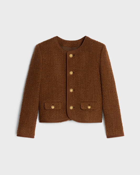 Celine Chelsea Jacket In Mohair Wool Tweed Noisette