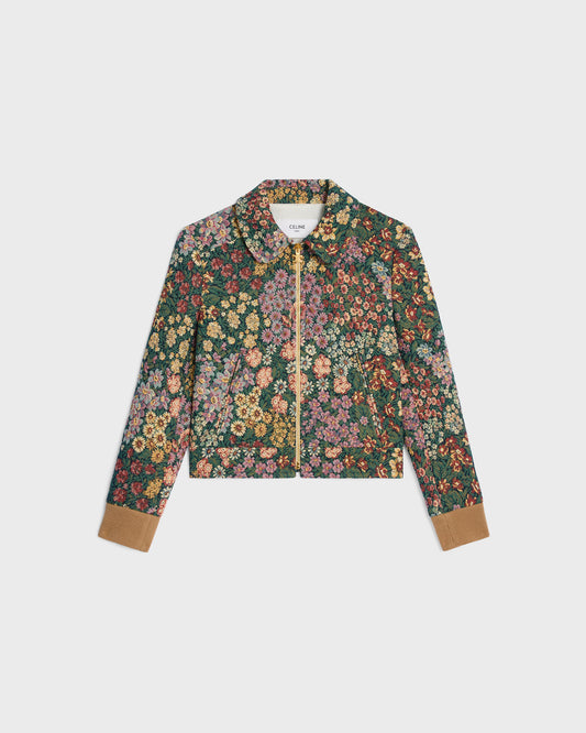 Celine Blouson Jacket Cotton Jacquard Khaki Chalk Red Violet