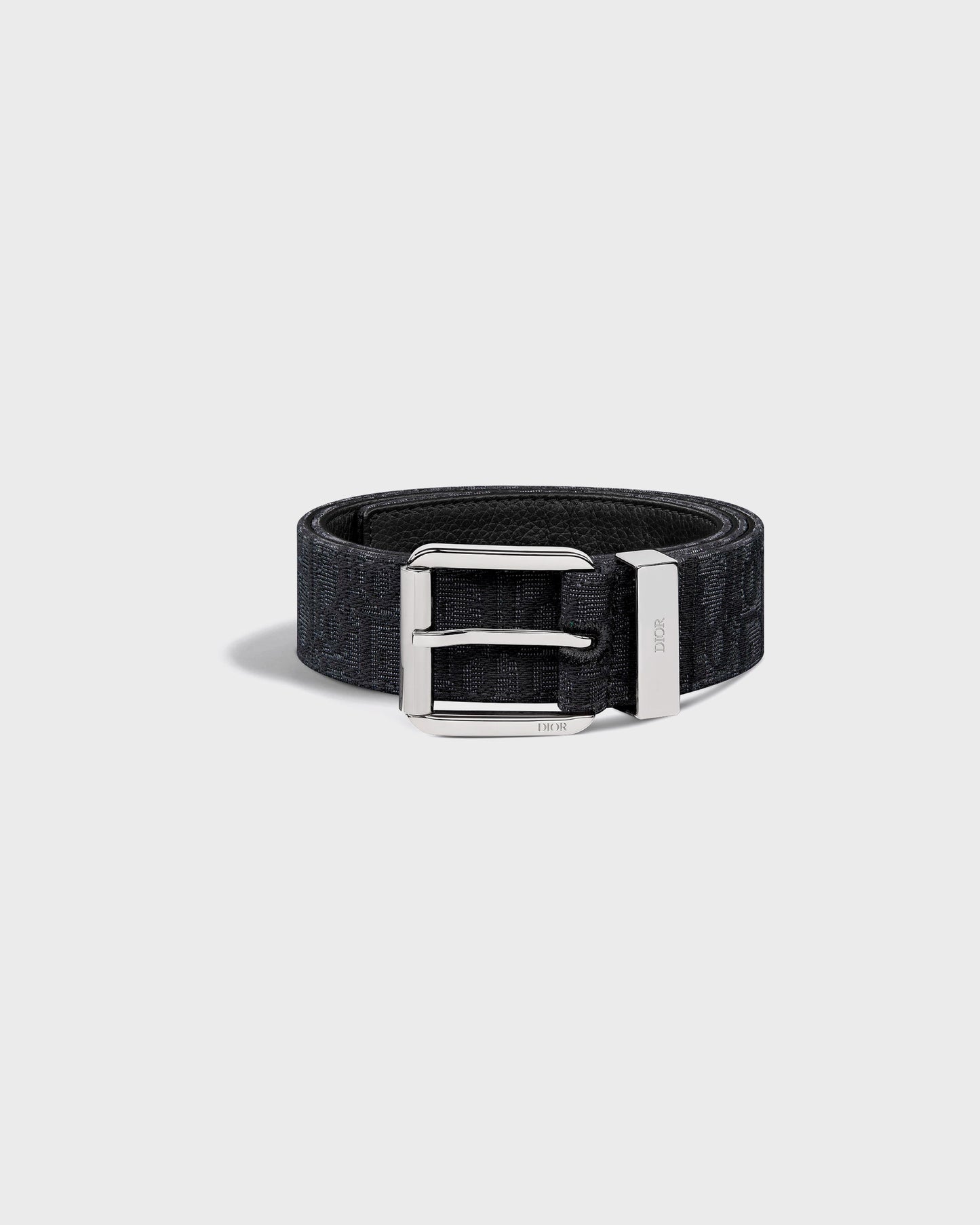 Dior Belt Black Oblique Jacquard and Black Grained Calfskin, 35 MM