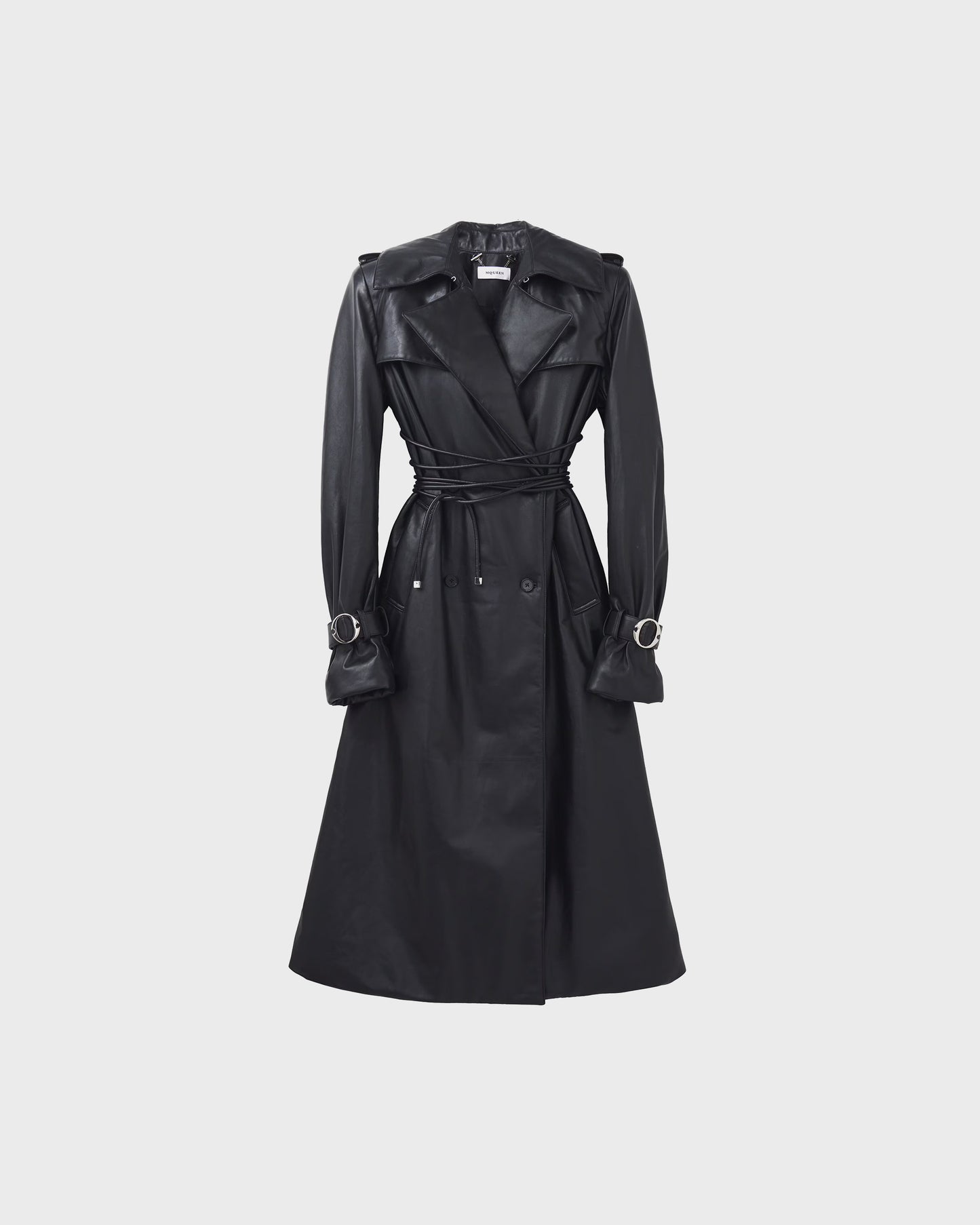 Alexander McQueen Leather Double-breasted Trench Coat in Black