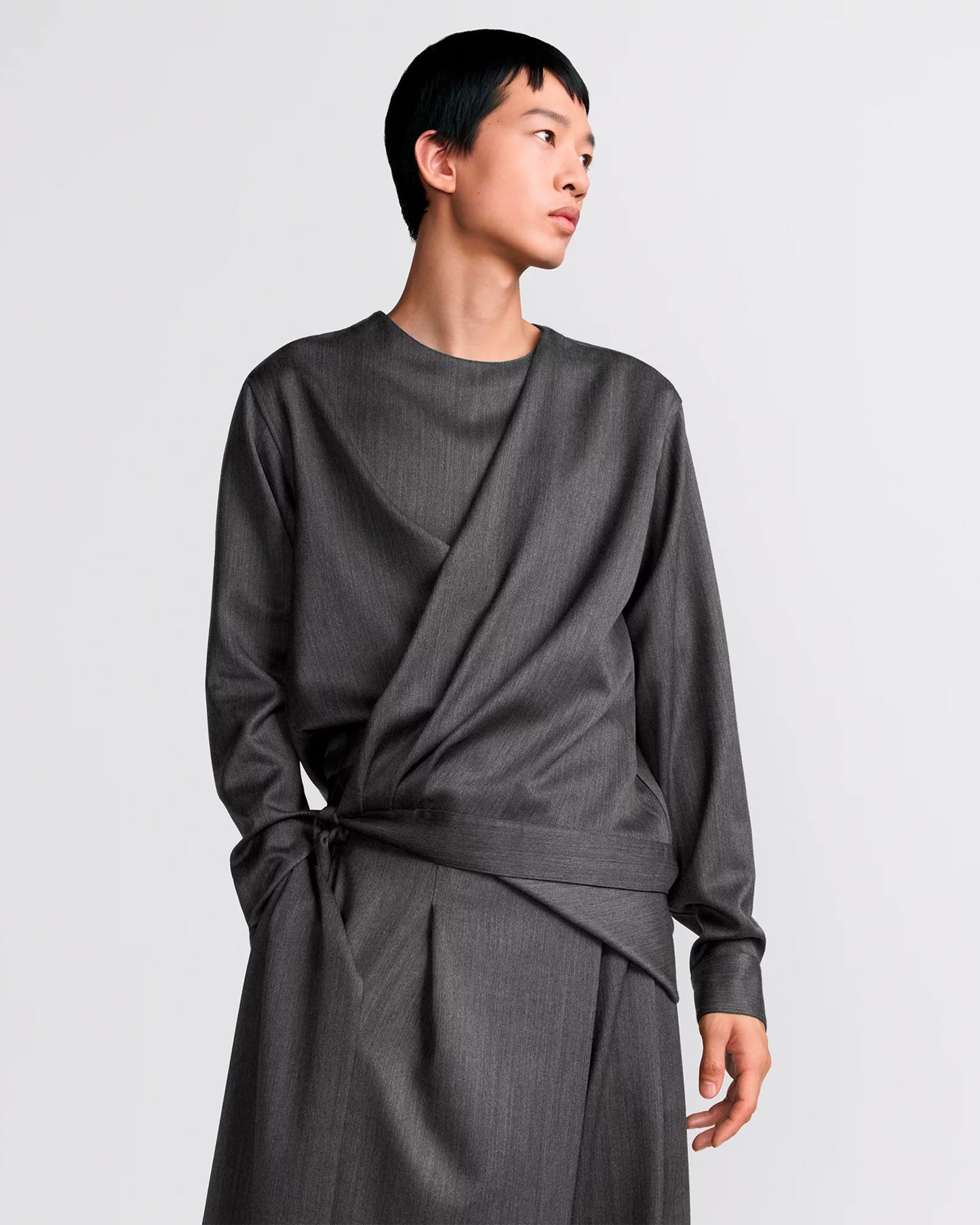 Dior Draped Shirt Anthracite Gray Virgin Wool Twill