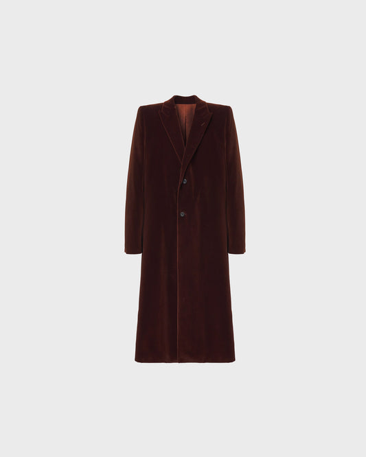 Alexander McQueen Stacked Shoulder Velvet Coat in Rust