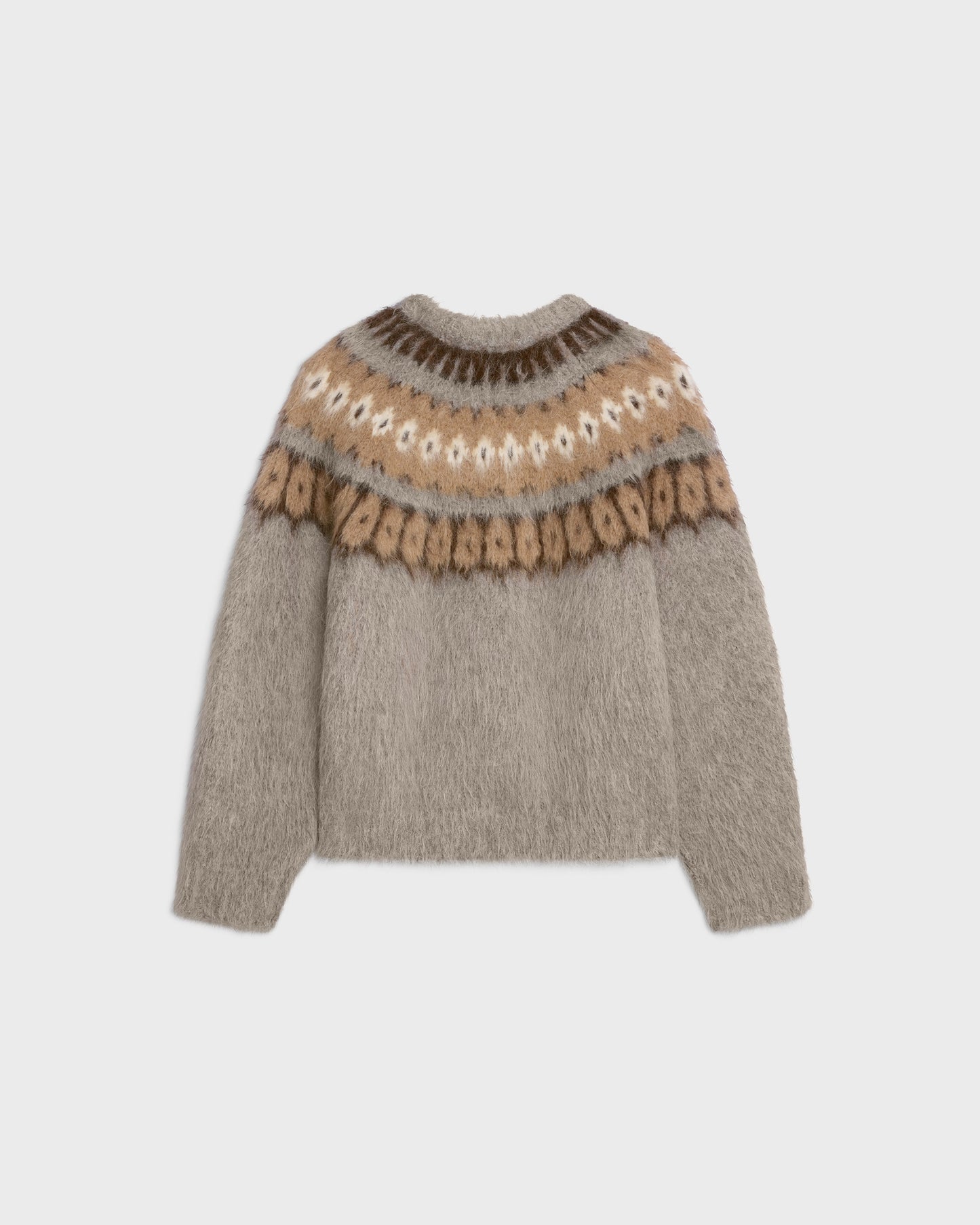 Celine Crew Neck Sweater In Brushed Fair Isle Alpaca Wool Beige Brun