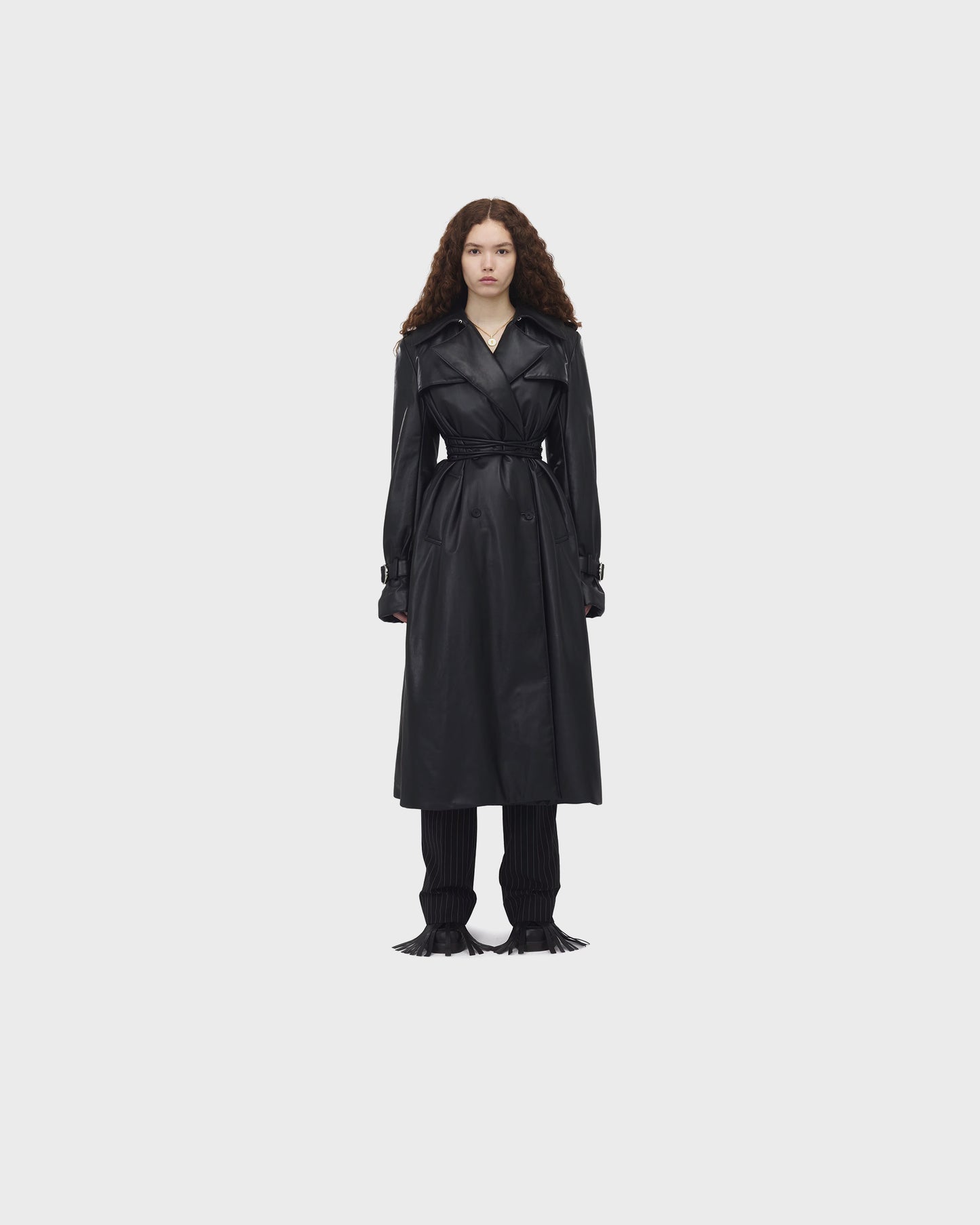 Alexander McQueen Leather Double-breasted Trench Coat in Black