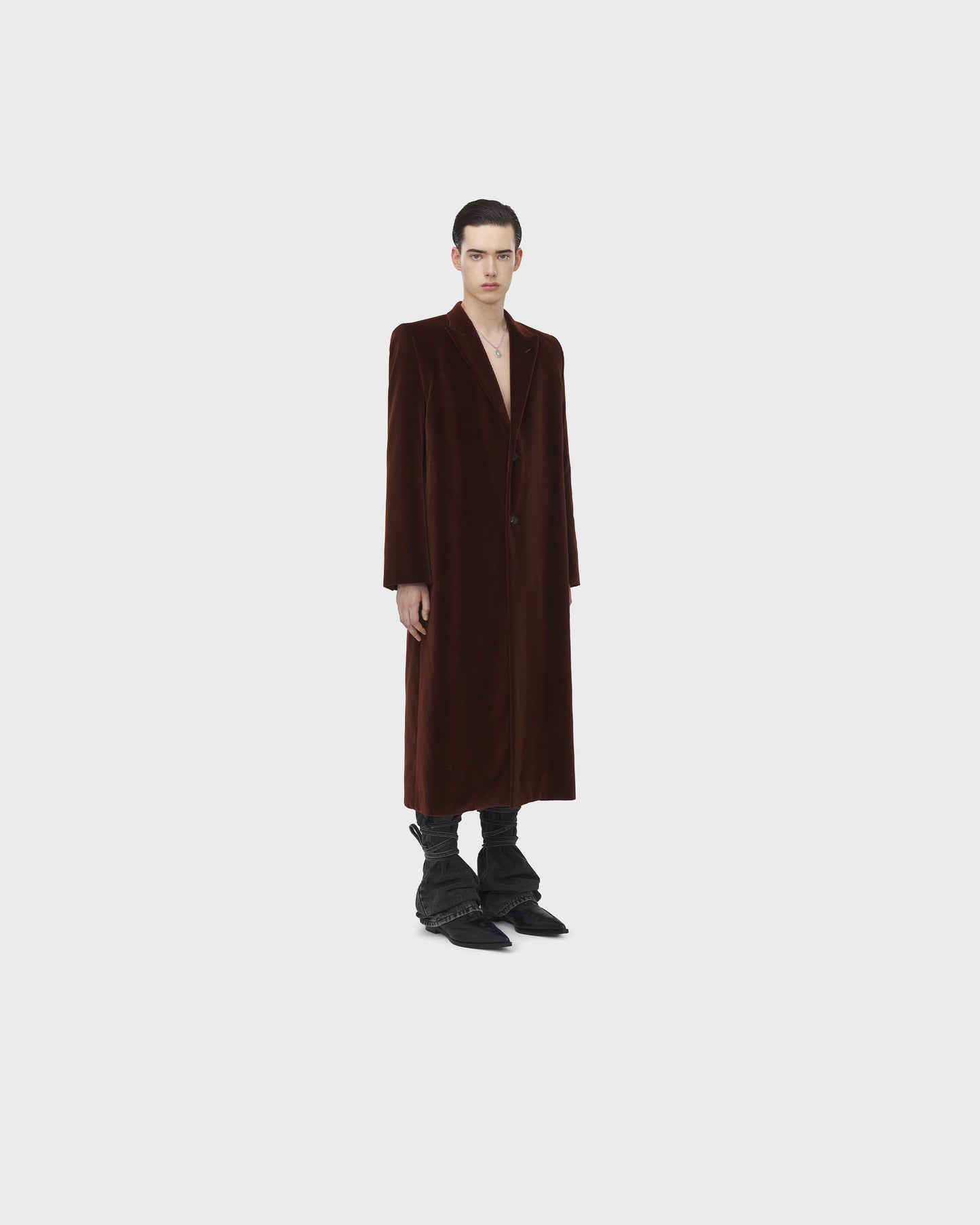 Alexander McQueen Stacked Shoulder Velvet Coat in Rust