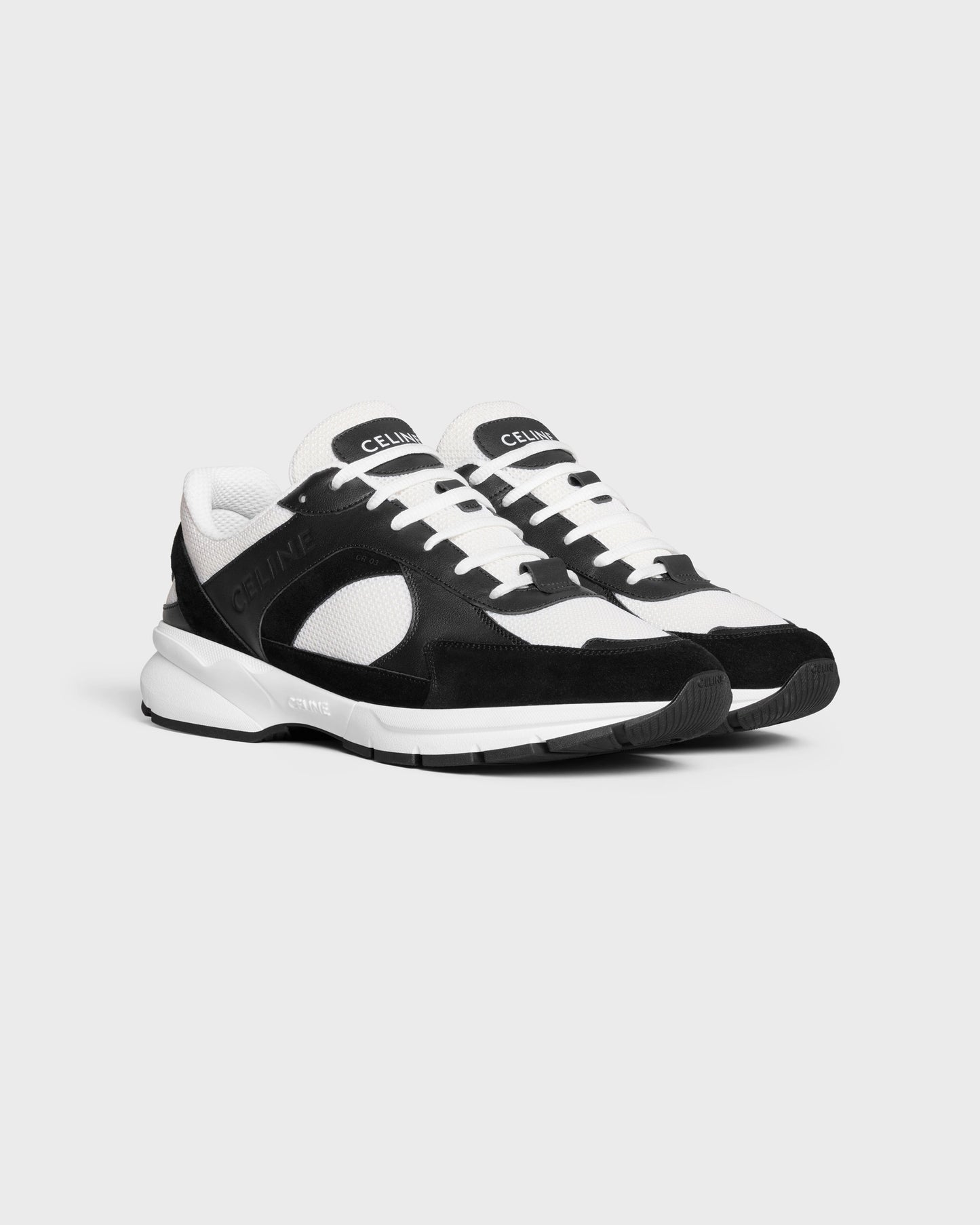 Celine Runner CR-03 Sneaker In Mesh Calfskin Suede Black Optic White