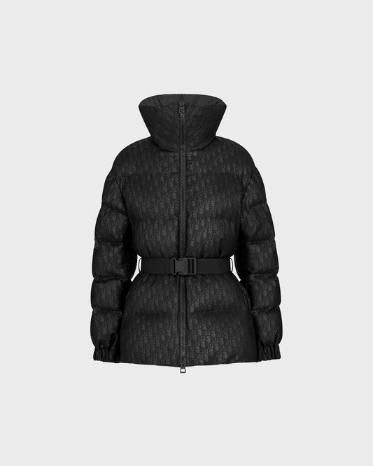 DiorAlps Belted Puffer Jacket Black Quilted Technical Taffeta Jacquard with Dior Oblique Motif