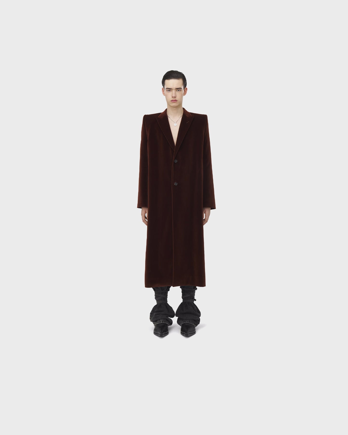 Alexander McQueen Stacked Shoulder Velvet Coat in Rust