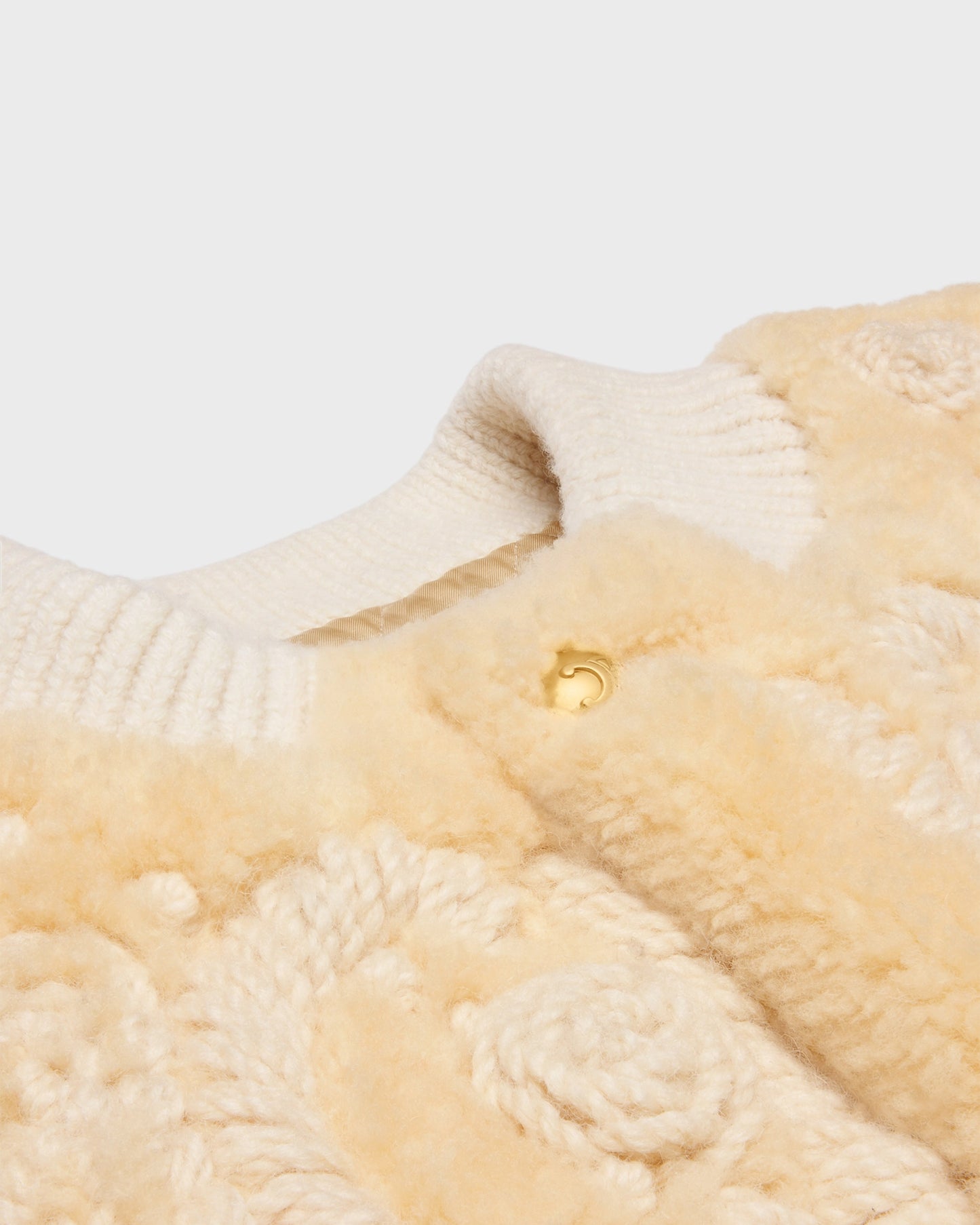 Celine Triomphe Cardigan Jacket In Curly Lambskin Cream