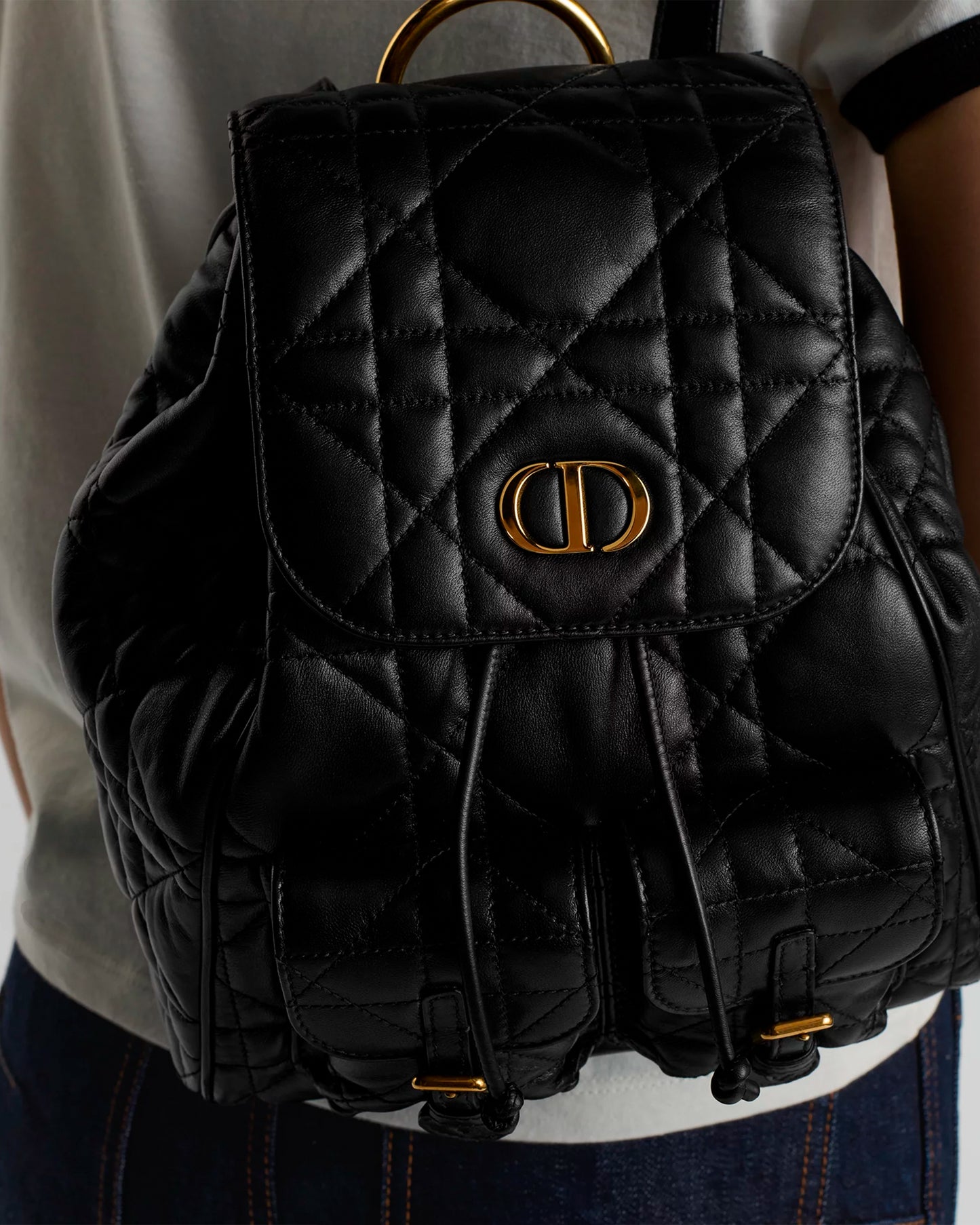 Dior Medium Caro Backpack Black Macrocannage Lambskin