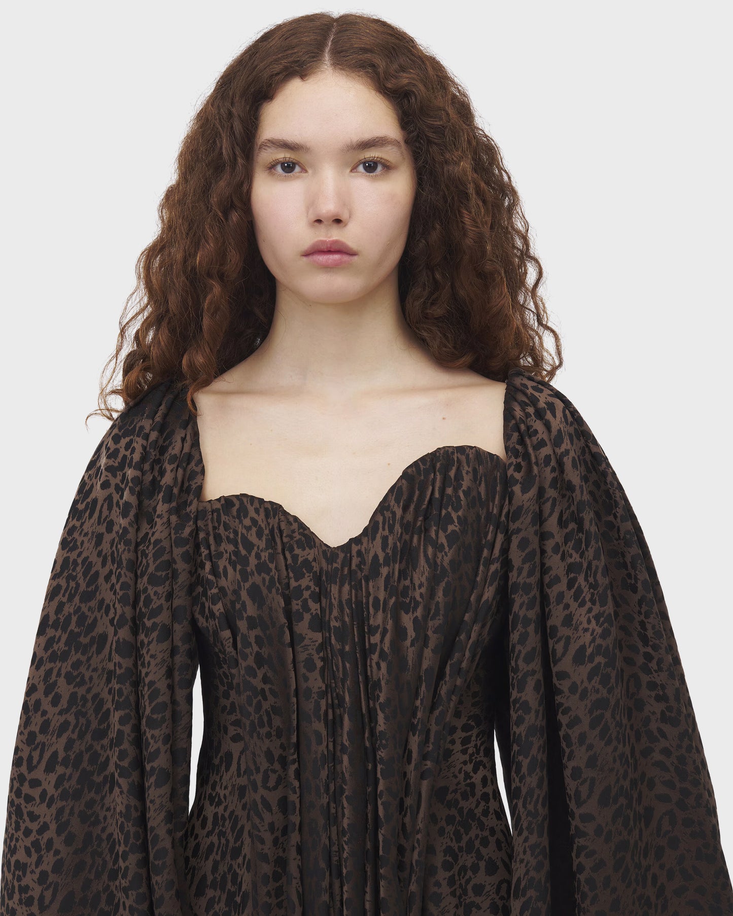 Alexander McQueen Leopard Jacquard Single-sleeve Dress in Brown/black