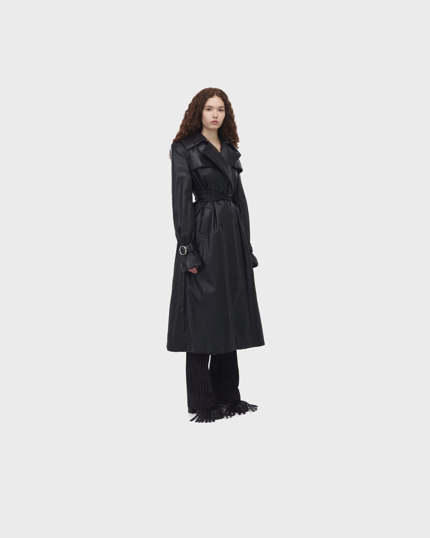 Alexander McQueen Leather Double-breasted Trench Coat in Black