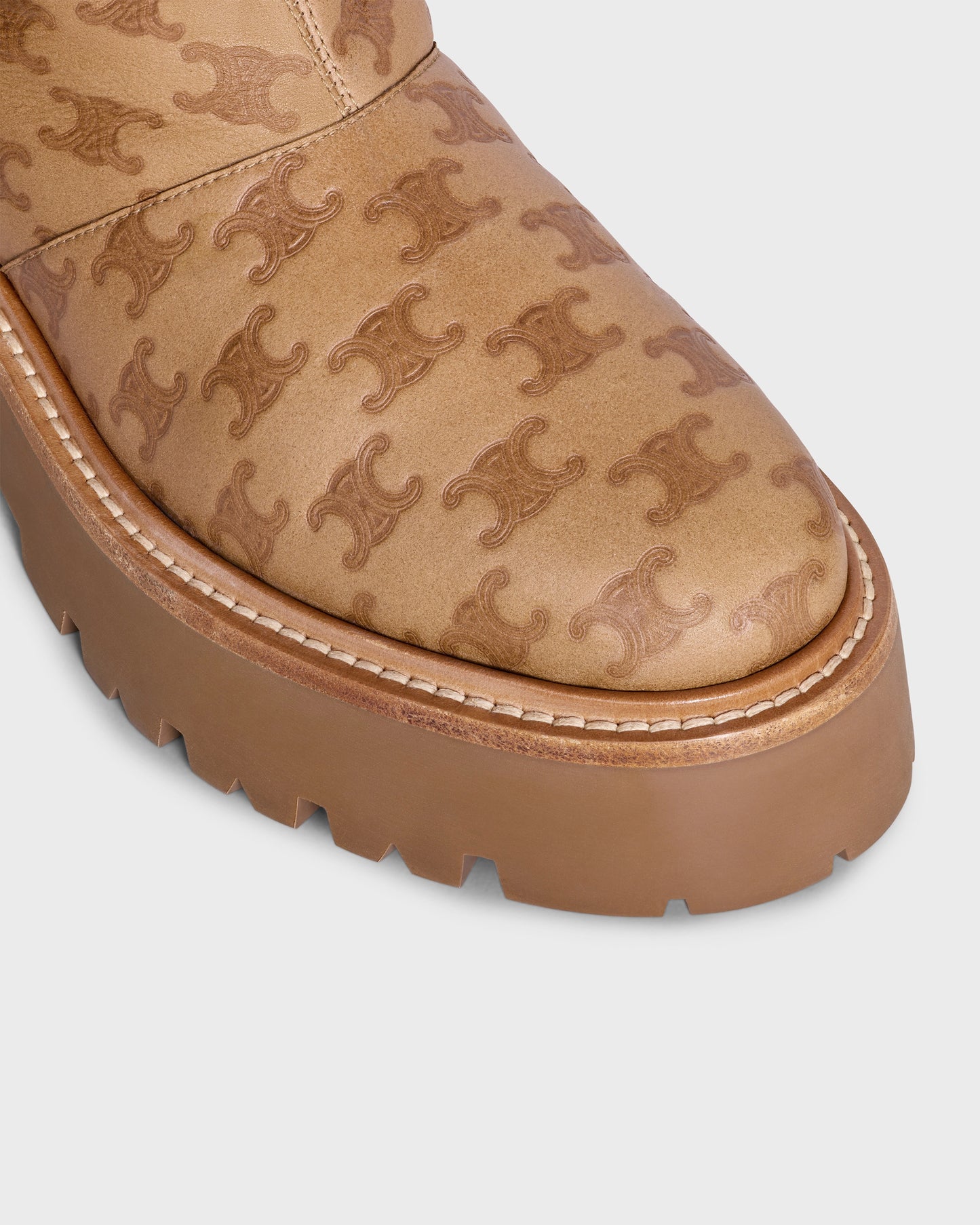 Celine Bulky Cropped Triomphe Boot In Suede Calfskin Shearling Cognac