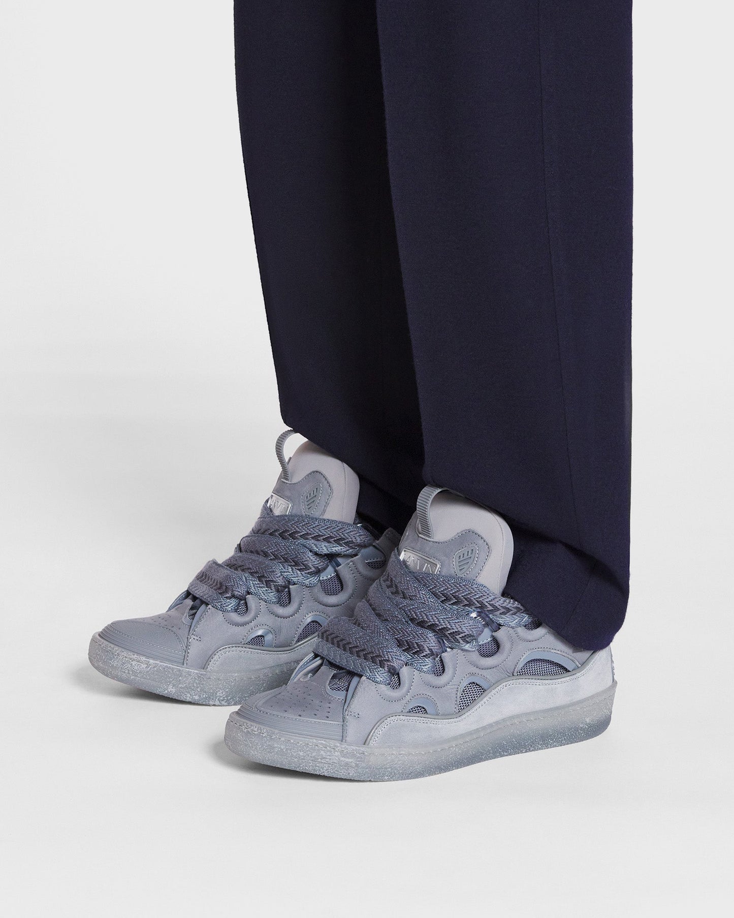 Lanvin Leather Curb Sneakers Light Grey