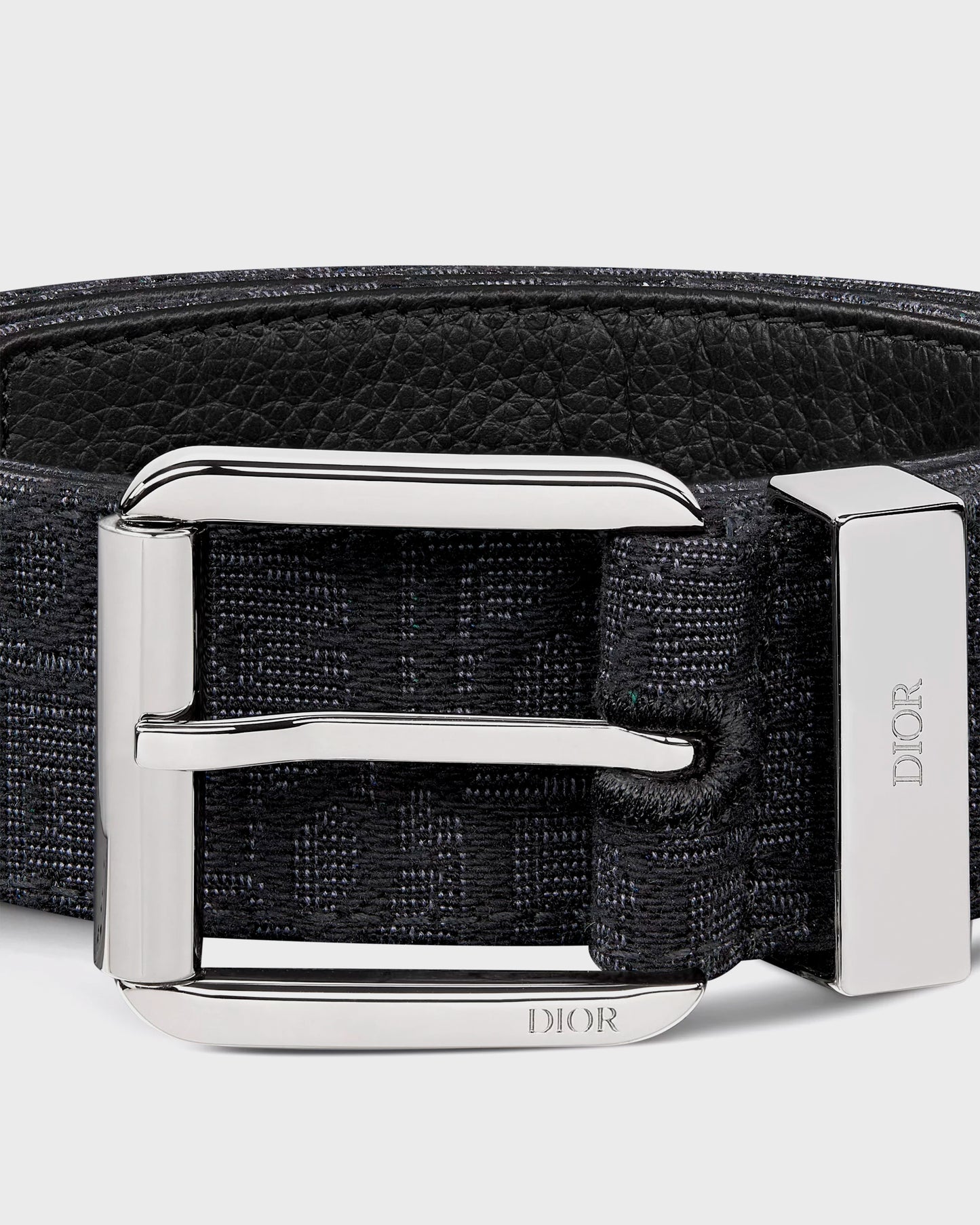 Dior Belt Black Oblique Jacquard and Black Grained Calfskin, 35 MM