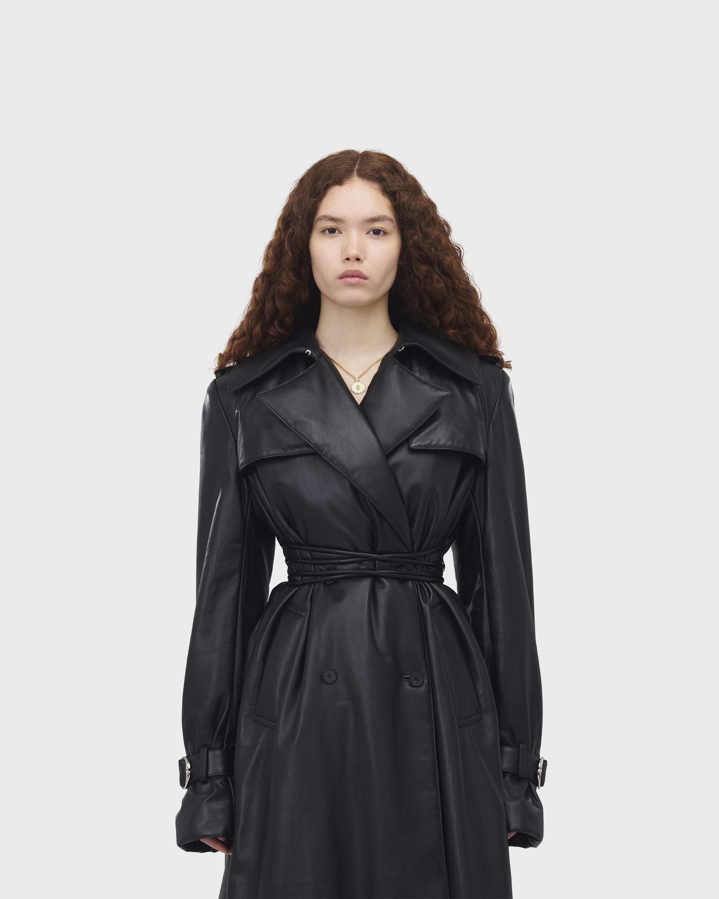 Alexander McQueen Leather Double-breasted Trench Coat in Black