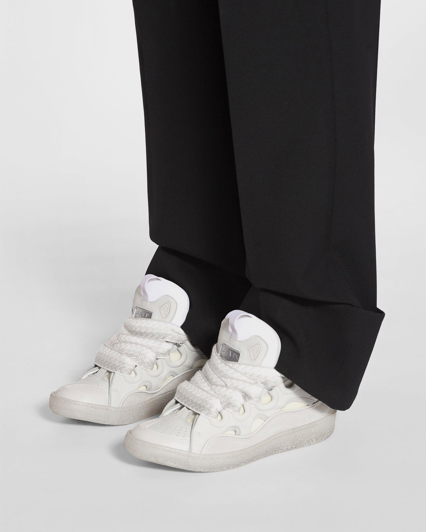 Lanvin Leather Curb Sneakers White